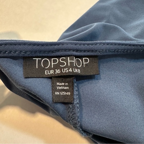 Topshop Midi Dress Knot Twist Front Teal Blue Short Sleeve Size 4 B33#49 - Picture 7 of 12